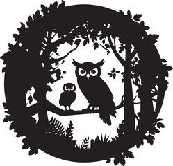 Owl and Baby Silhouette Vector Graphic