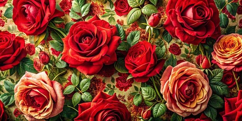 Obraz premium Elegant Red Roses Wallpaper for Romantic Interior Decor and Nature-Inspired Designs