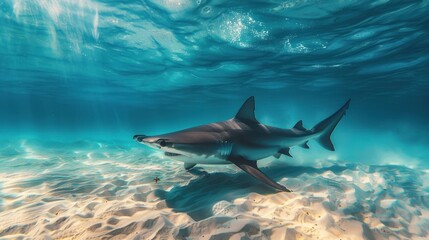 Fototapeta premium A Hammerhead Shark Swimming in Shallow Water