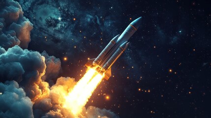 Launching Space Rocket From Laptop Screen. Generative AI