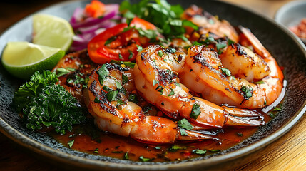 Grilled Shrimp With Parsley and Lime, Realistic Image