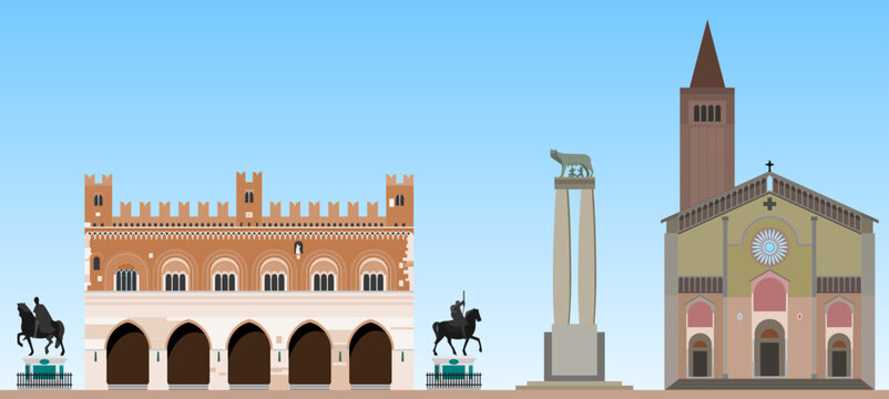 Town of Piacenza in Italy vector landmarks