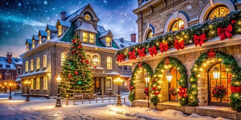 Obraz premium Festive Architectural Photography Showcasing Christmas Wishes and New Year Celebrations in Urban Settings