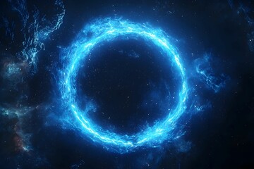 Obraz premium Blue energy ring glows in deep space with stars and cosmic backdrop