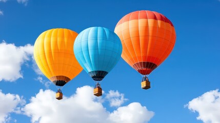 Naklejka premium Colorful Hot Air Balloons Soaring Through the Sky with Clouds
