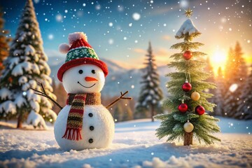 Obraz premium Festive Christmas Stickman Character in a Winter Wonderland Scene with Copy Space for Holiday Greetings