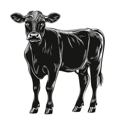 Fototapeta premium Elegant Cow Silhouette on White Background New Year Card Design