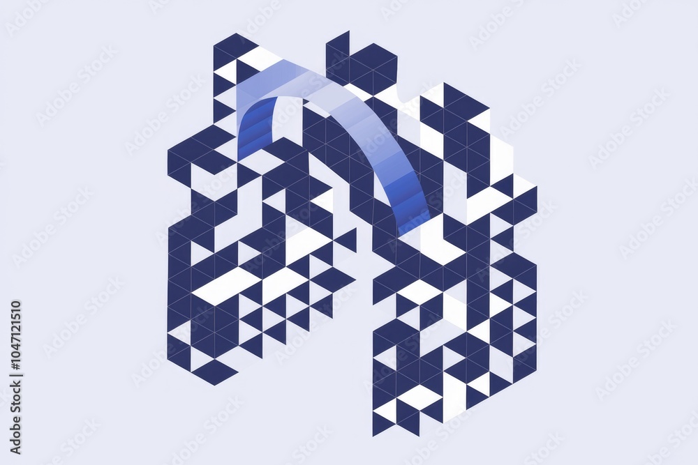 Poster Abstract geometric pattern with a blue arch in the center.