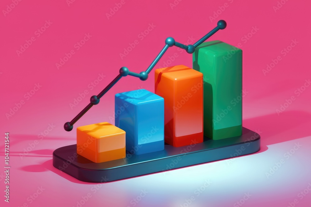 Aufkleber a 3d bar chart with an upward trend line representing growth and success.