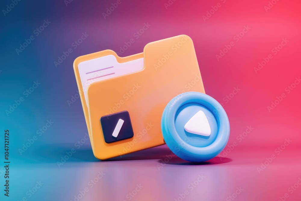 Poster A 3D illustration of a folder with a play button  representing media files.