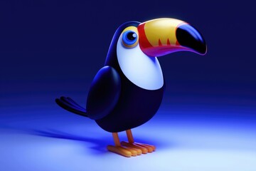 Naklejka premium A cartoon toucan with a large beak and a blue background.