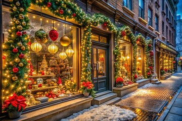 Festive Shop Window Displays with Christmas Decorations for Urban Exploration Photography