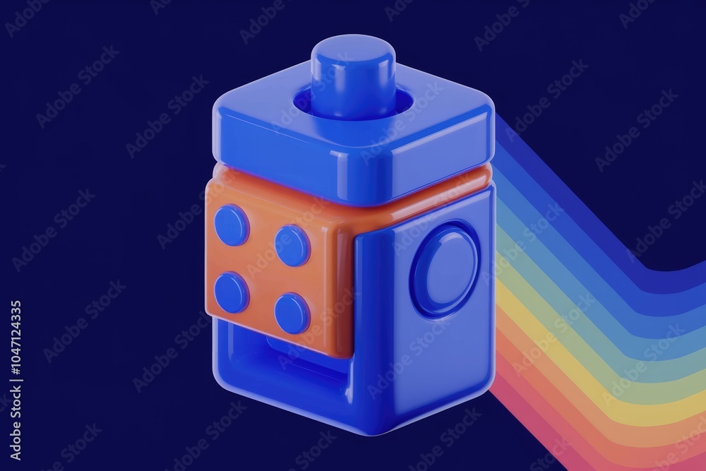 Poster a blue and orange 3d rendered object resembling a toy or game piece.