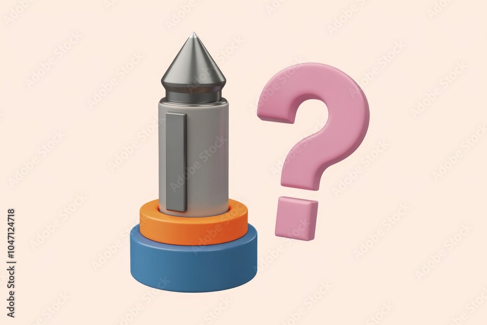 Aufkleber A 3D rendering of a stylized question mark and a tower like object.