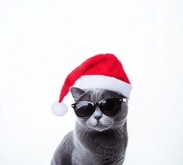 cool cat wearing santa hat and sunglasses