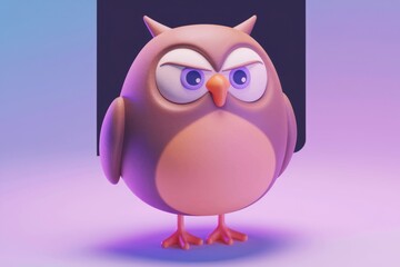 Obraz premium A 3D cartoon owl with a grumpy expression and big eyes.
