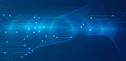 Quantum technology abstract blue background. Ai big data vector illustration