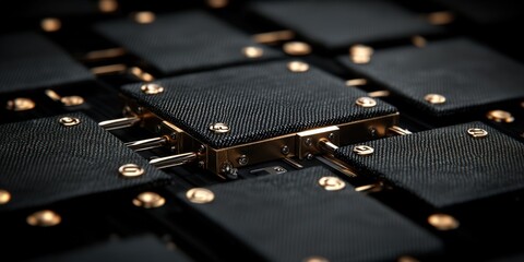 Black Denim Patchwork Material with Gold Accents and Detail