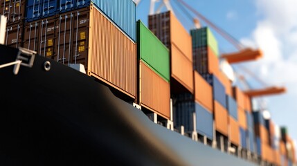Fototapeta premium Cargo Ship Container Stacks Global Trade Maritime Logistics Shipping Industry