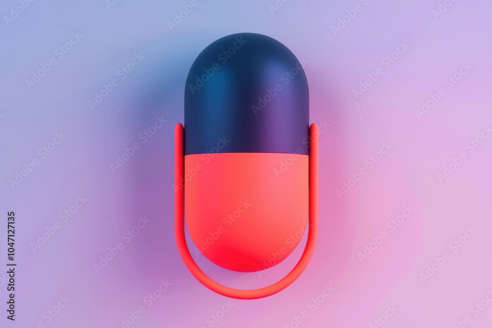 Poster a red and black capsule shaped object with a silver microphone.