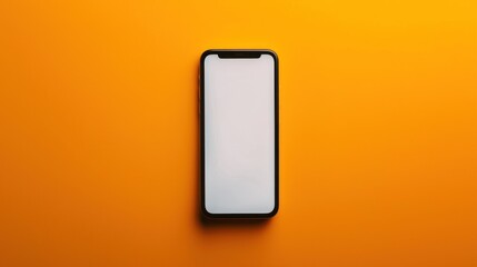 A Black Smartphone with a Blank Screen on a Bright Orange Background