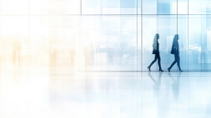 
Blurred background of business people in an office meeting room, with a light and shadow effect. Abstract white blurred banner for copy space text.