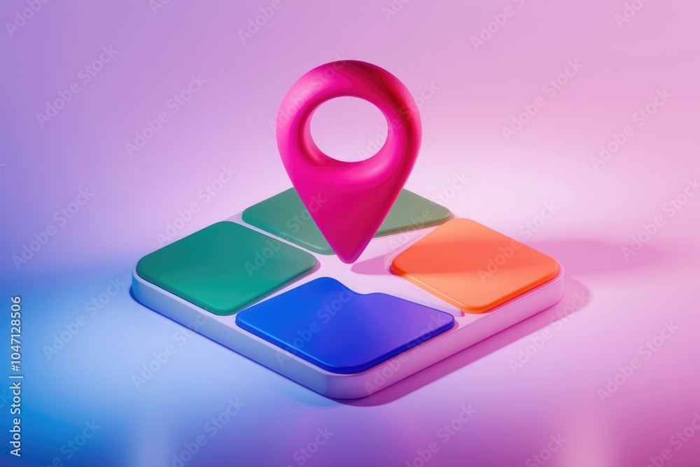 Poster A 3D rendering of a pink location pin on a colorful square grid.