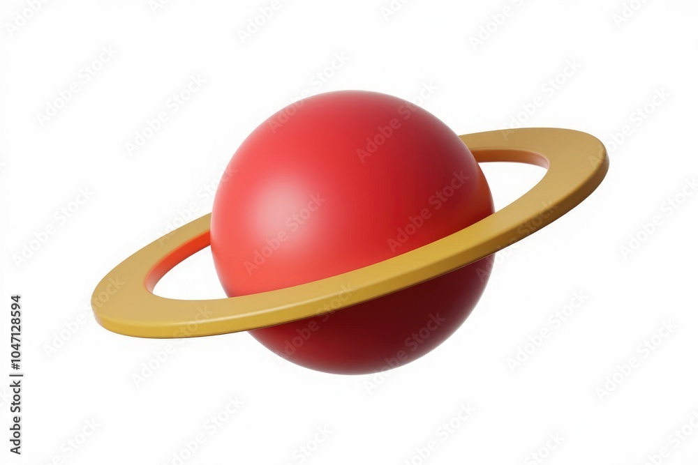 Poster A 3D rendering of a red planet with a yellow ring.