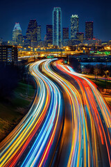 Obraz premium Busy city highway with light streaks at night