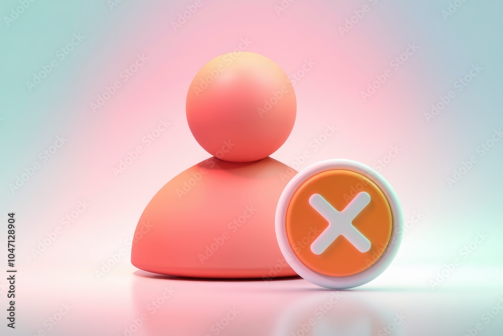 Fototapete A 3D rendering of a user profile icon with a red X mark  signifying deletion or removal.