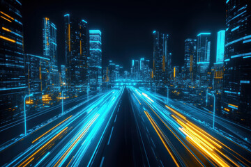 Naklejka premium Long exposure of traffic and tall buildings