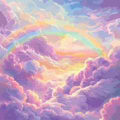 Enchanting Fantasy Landscape with Rainbow in Abstract Sky
