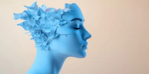 Abstract Blue Face with Cracked Surface  Minimalist Digital Art  Concept Art  Surreal Port