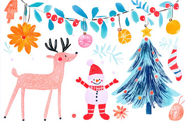 Fototapeta premium Christmas gift card, abstract fun Merry Christmas time cartoon illustrations greeting cards, illustration styles
