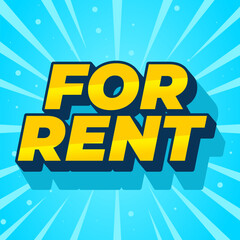 For rent. Text effect for social media or online media. Square size