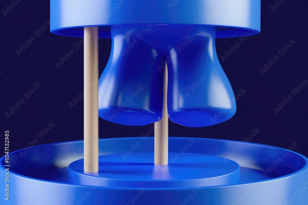 Aufkleber Abstract 3D rendering of blue  bulbous shapes suspended between two platforms.