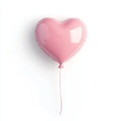 A single pink balloon shaped like a heart, floating delicately against a white background, perfect for celebrations or romantic themes