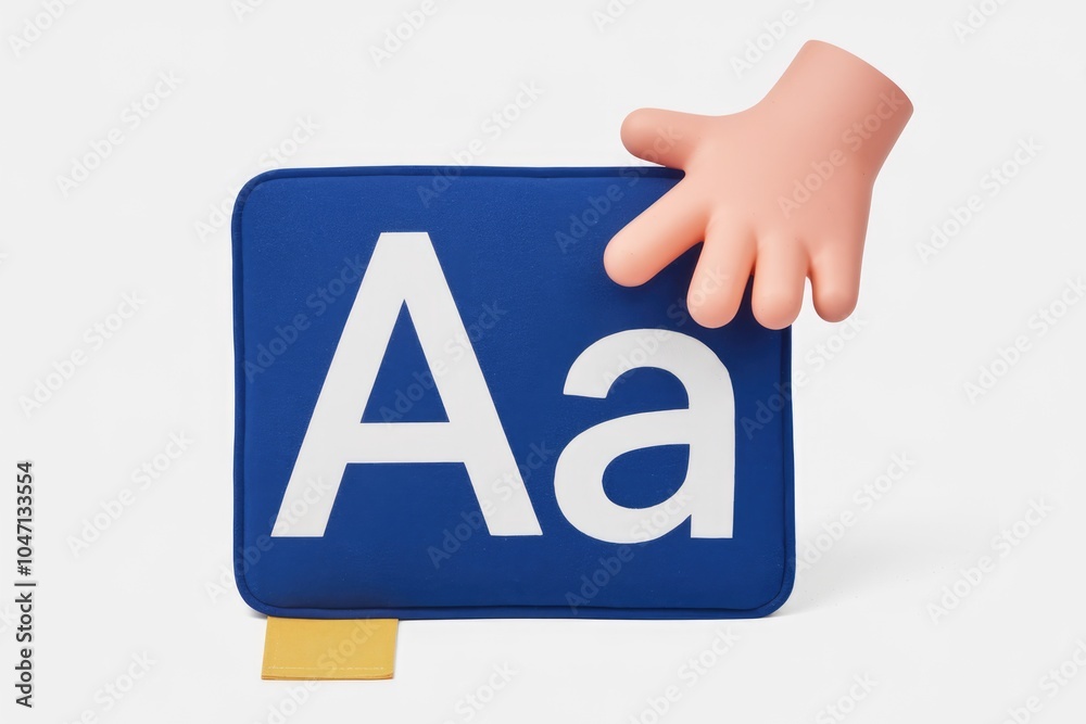 Poster a cartoon hand points to a blue square with the letters aa on it.