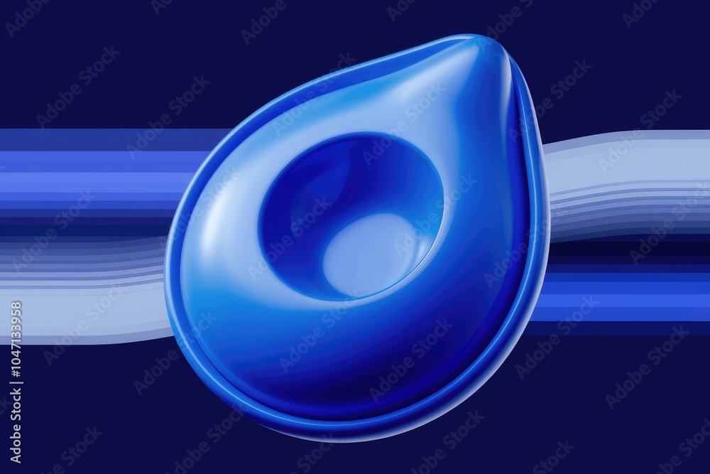 Poster A 3D rendering of a blue  teardrop shaped object with a circular indentation.