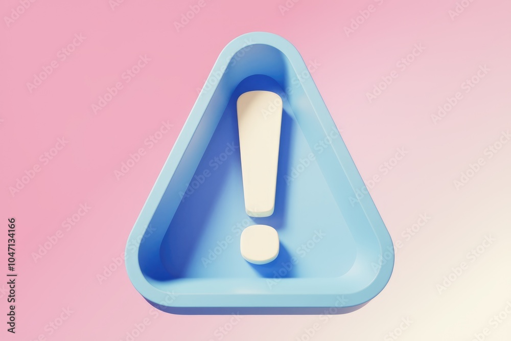 Poster a blue triangle with a white exclamation mark inside on a pink background.