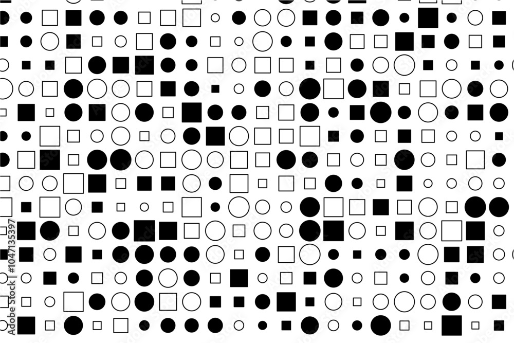 Aufkleber abstract geometric patterns featuring filled and outlined circles and squares