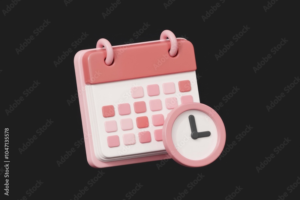 Poster A 3D calendar icon with a clock  symbolizing time and scheduling.