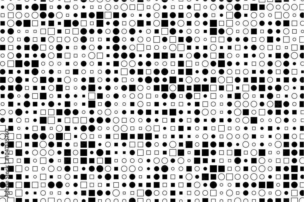 Aufkleber Abstract geometric patterns featuring filled and outlined circles and squares