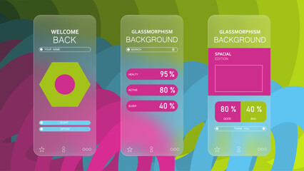 Background gradient glassmorphism effect mobile application design template. vector illustration
