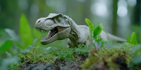 Obraz premium T Rex Dinosaur Close Up In Lush Forest Prehistoric Predator