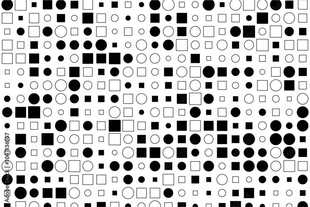 Aufkleber abstract geometric patterns featuring filled and outlined circles and squares