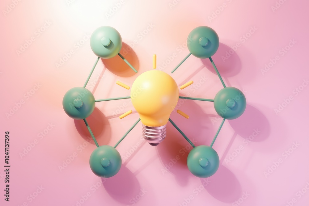 Poster A glowing light bulb connected to multiple nodes  representing interconnected ideas.