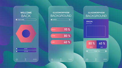 Background gradient glassmorphism effect mobile application design template. vector illustration