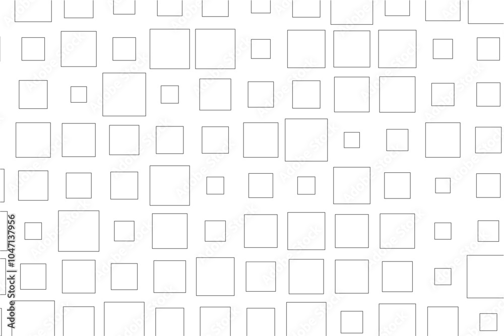 Aufkleber abstract design showcasing a rhythmic arrangement of black squares in diverse sizes across a white s