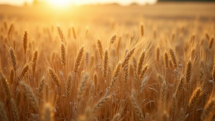 Naklejka premium Golden barley field ready for harvest under the warm afternoon sun